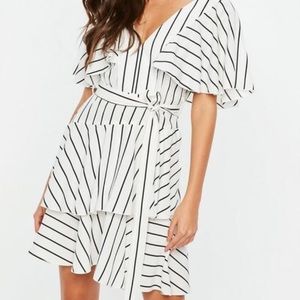Missguided white frill striped tea dress